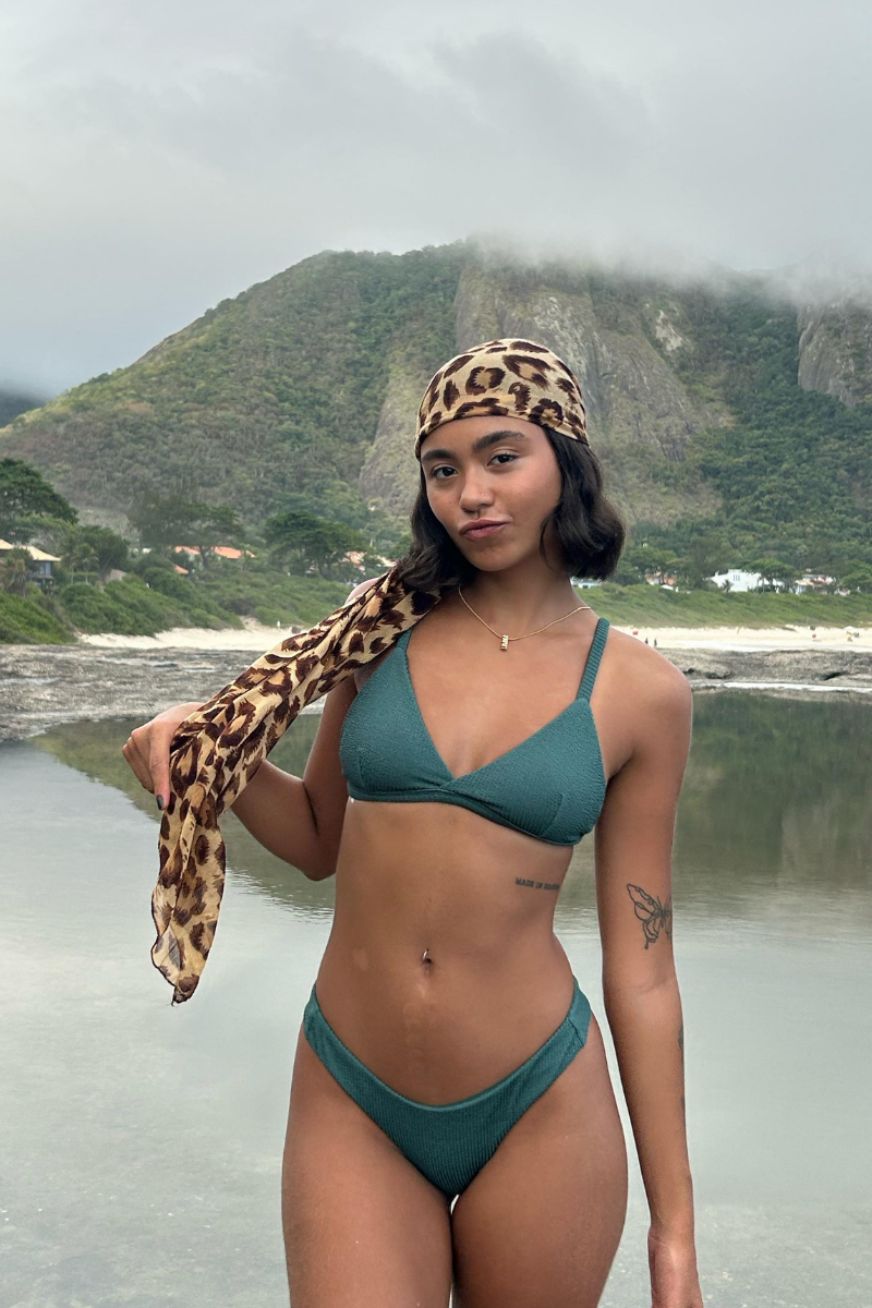 Ostra Bikini Top (Dark Green Textured)