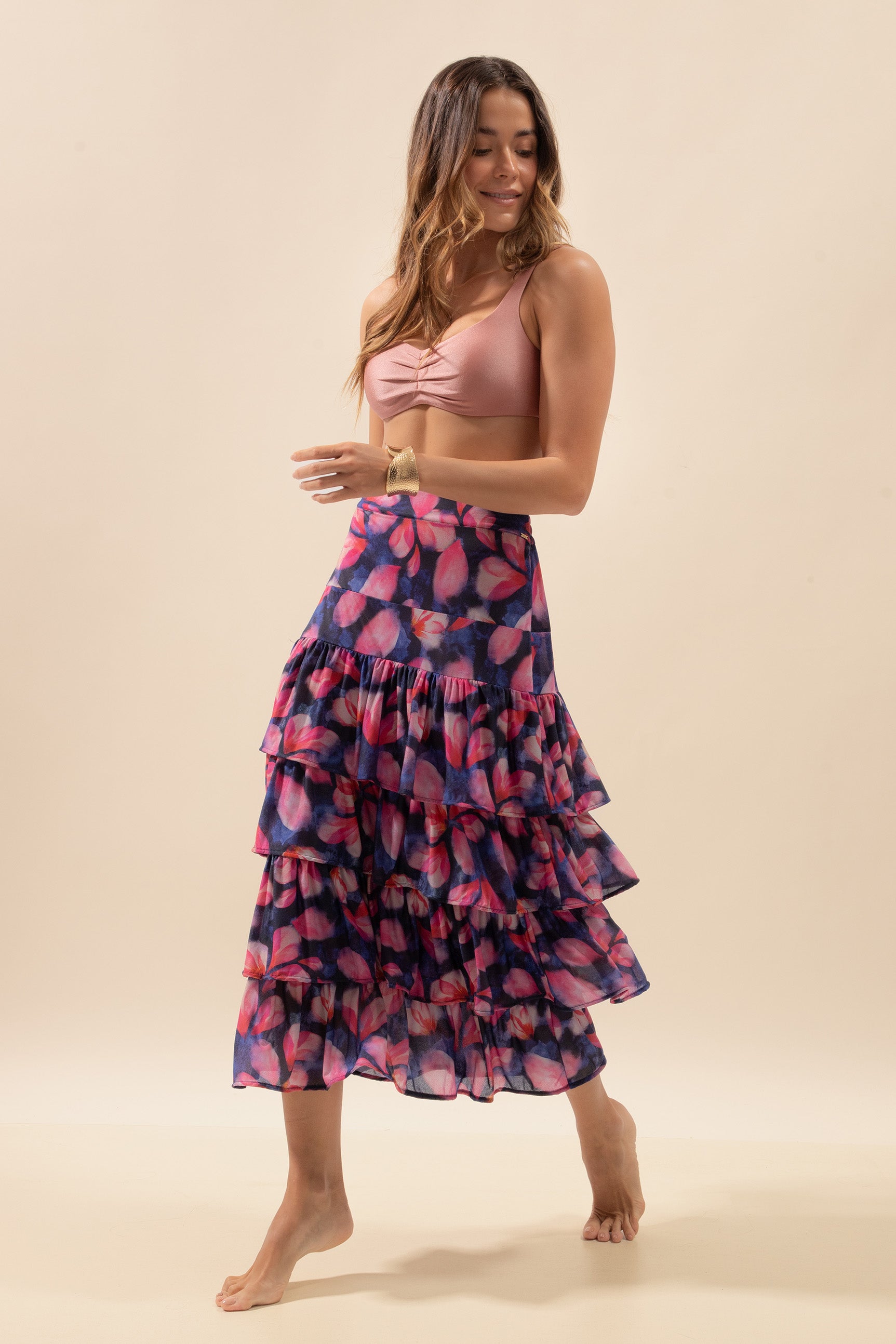 Floral Ruffled Midi Skirt Maragogi