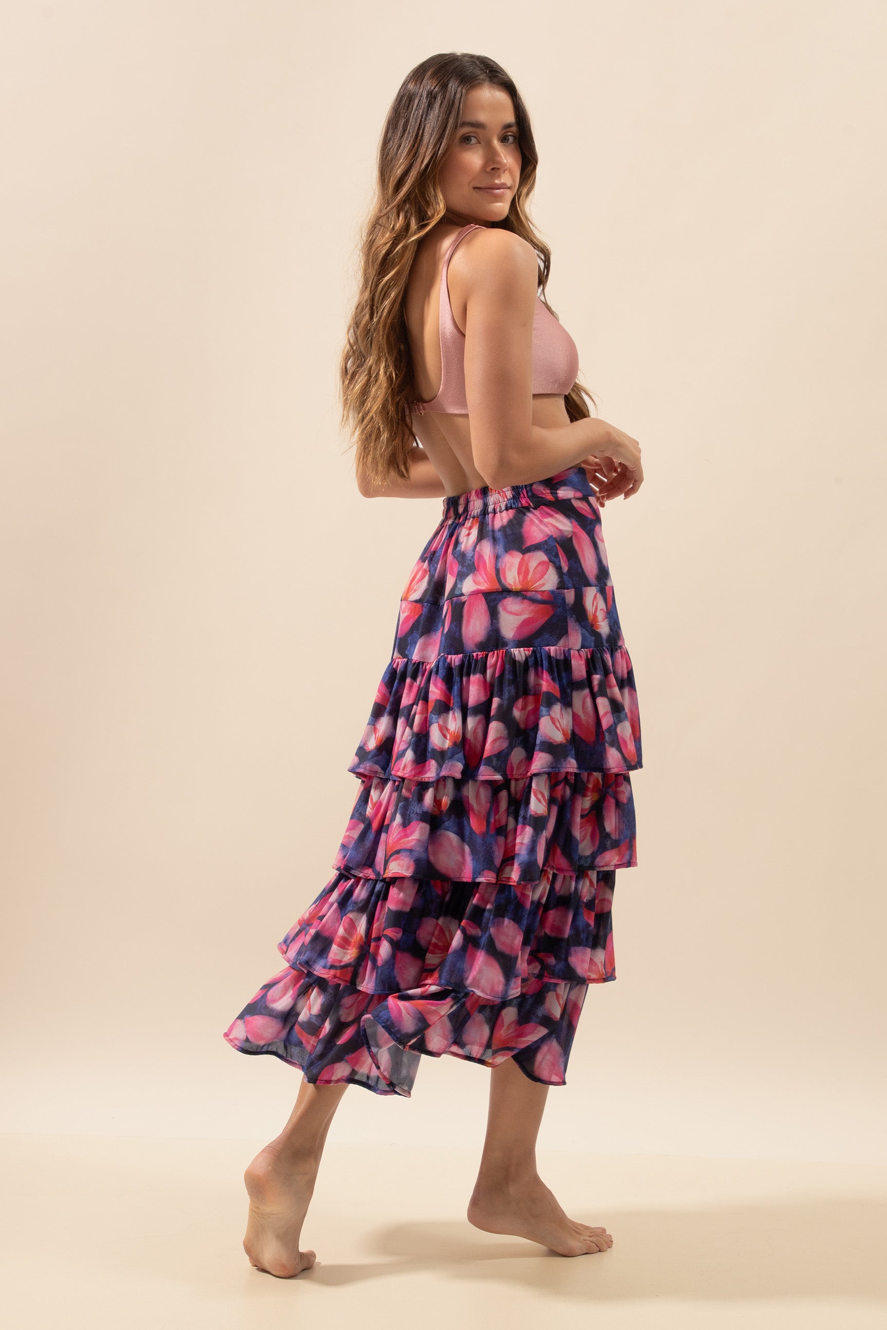 Floral Ruffled Midi Skirt Maragogi