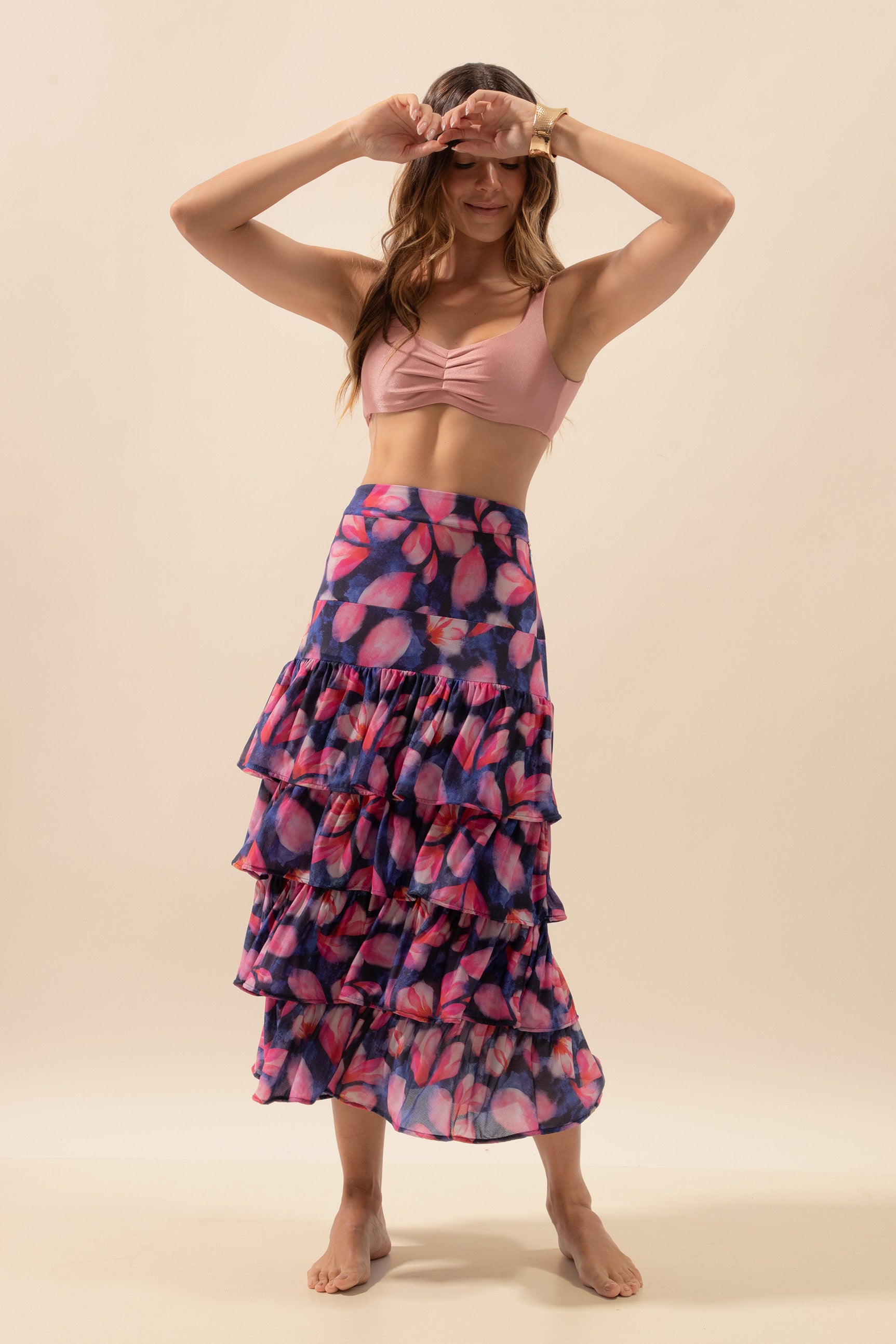 Floral Ruffled Midi Skirt Maragogi