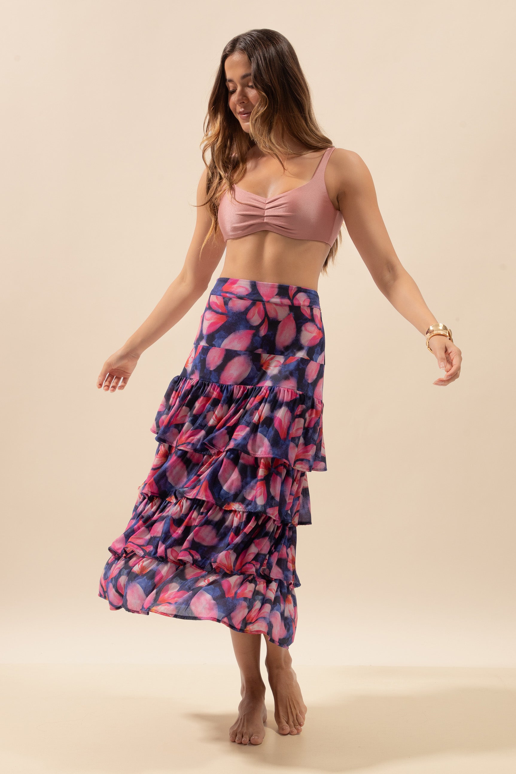 Floral Ruffled Midi Skirt Maragogi