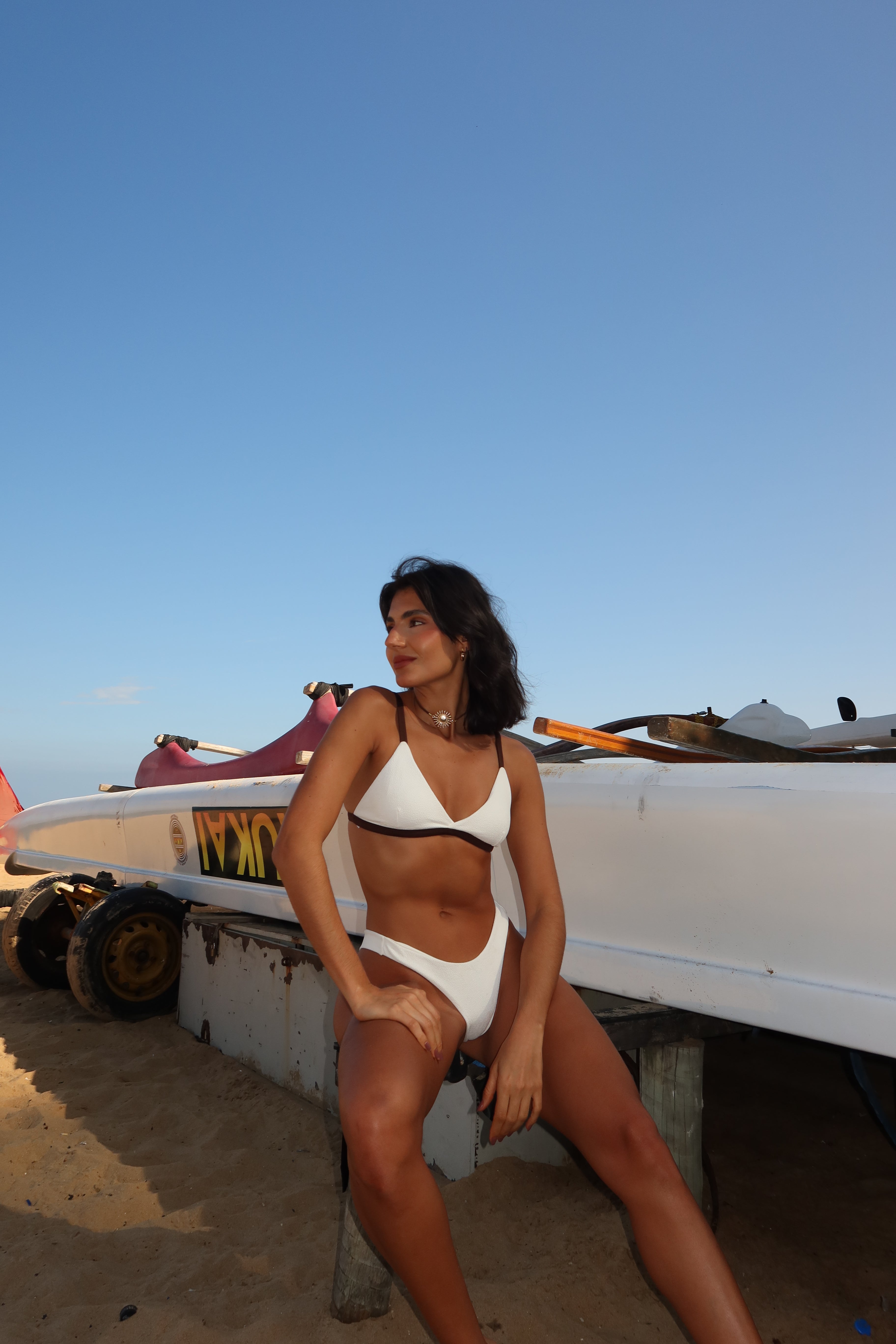 Ostra Bikini Top (White + Brown)